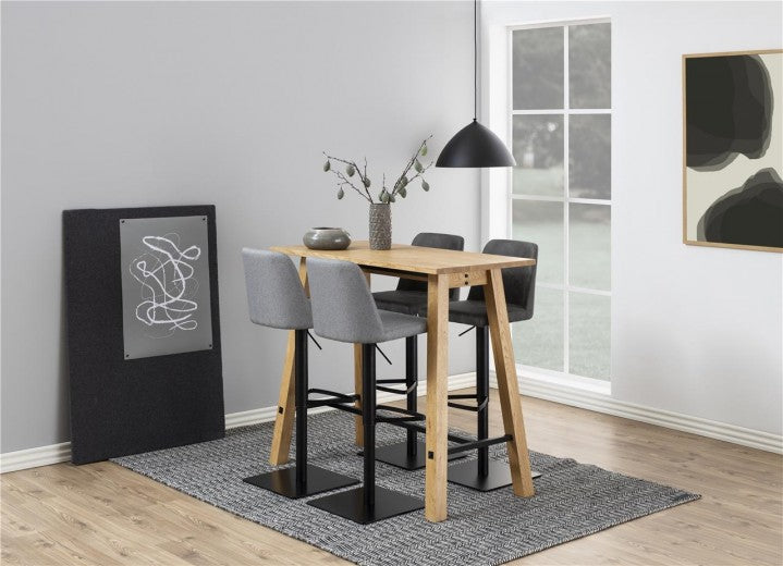 Tabouret de bar tapissé tissu et pied métal Avanja Anthracite / Noir, l43xA51xH107,5 cm