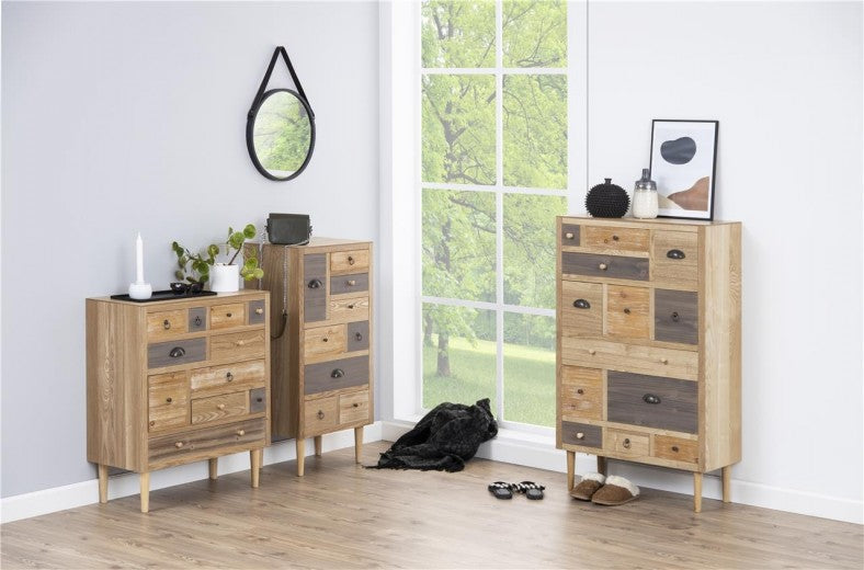 Meuble en MDF et placage, avec 13 tiroirs Thais Natural, l70xA30xH114 cm