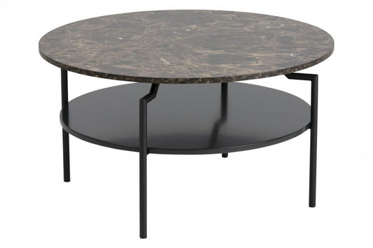 Table basse en MDF et métal Marbre Goldington / Noir, Ø80xH45 cm