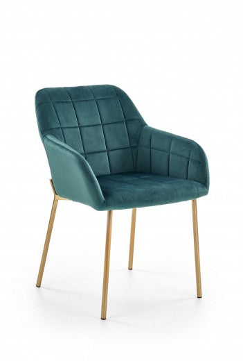 Chaise rembourrée en tissu, avec pieds en métal K306 Velours Vert foncé / Or, l58xA57xH80 cm