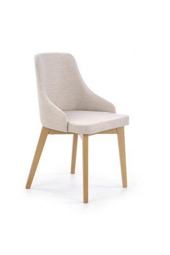 Chaise rembourrée en tissu et pieds en hêtre Toledo Beige Clair / Chêne Miel, l51xA55xH82 cm