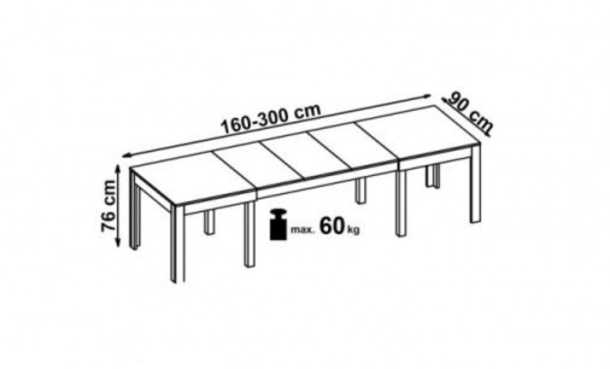 Table extensible en aggloméré et MDF Sewer Chêne Sonoma, L160-300xl90xH76 cm