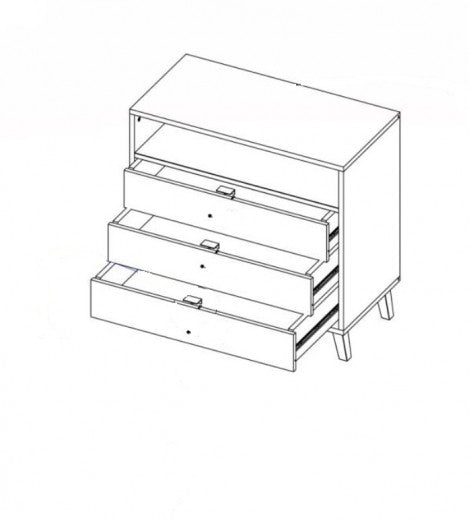 Commode 3 tiroirs Nest KM-2 Chêne, l80xA45xH80 cm