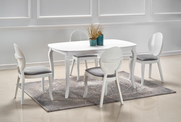 Chaise en bois de hêtre tapissée de tissu Verdi Blanc / Gris, l50xA55xH90 cm