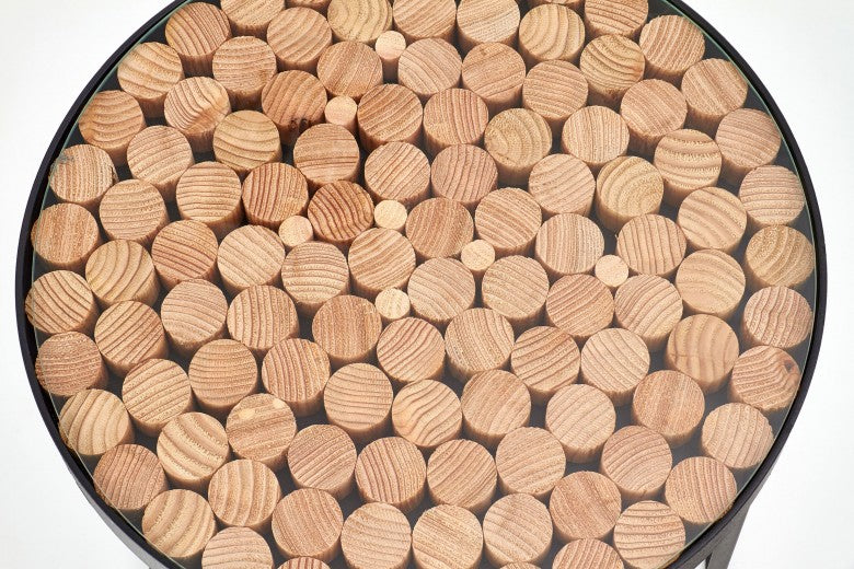 Table basse en verre et métal Naturo 2 Naturel / Noir, Ø47xH61 cm