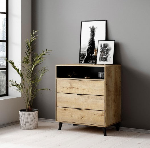 Commode 3 tiroirs Nest KM-2 Chêne, l80xA45xH80 cm