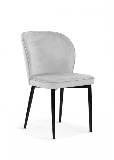 Chaise rembourrée avec tissu et pieds en métal Aine Velours Argent / Noir, l54xA61xH87 cm