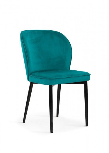 Chaise capitonnée tissu et pieds métal Aine Velours Turquoise / Noir, l54xA61xH87 cm