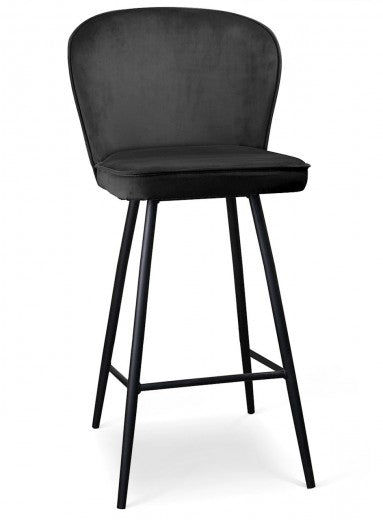 Tabouret de bar tapissé de tissu, avec pieds en métal Aine Noir, l50xA53xH106 cm