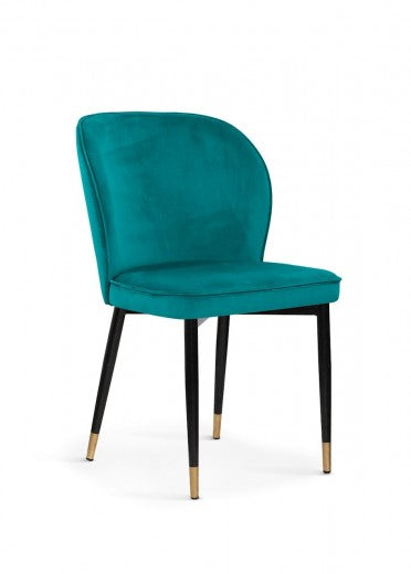 Chaise rembourrée avec tissu et pieds en métal Aine Velours Turquoise / Noir / Or, l54xA61xH87 cm