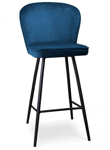 Tabouret de bar tapissé de tissu, avec pieds en métal Aine Bleu / Noir, l50xA53xH106 cm