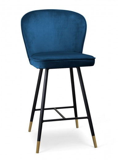Tabouret de bar rembourré en tissu, avec pieds en métal Aine Small Marine / Noir / Or, l50xA53xH96 cm