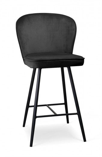 Tabouret de bar tapissé de tissu, avec pieds en métal Aine Small Noir, l50xA53xH96 cm