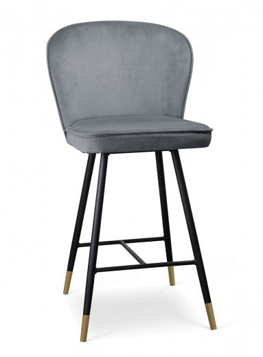 Tabouret de bar rembourré avec tissu, pieds métal Aine Small Gris/Noir/Or, l50xA53xH96 cm