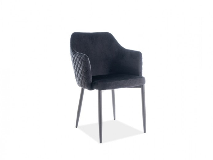 Chaise rembourrée en tissu et pieds en métal Astor Velours Noir, l55xA54xH83 cm
