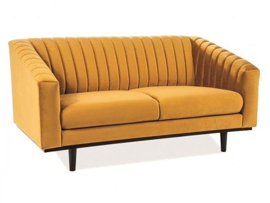 Canapé fixe tapissé de tissu, 2 places Asprey 2 Velours Moutarde / Wenge, l150xA85xH76 cm