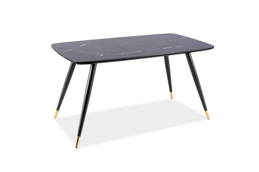 Table en MDF, verre et métal, Cyril I Noir/Or, L140xl80xH76 cm