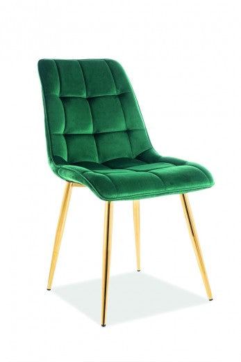 Chaise rembourrée en tissu, avec pieds en métal Chic Velours Vert Foncé / Or, l50xA58xH88 cm