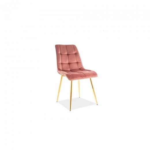 Chaise capitonnée tissu et pieds métal Chic Velours Rose/Or, l50xA58xH88 cm