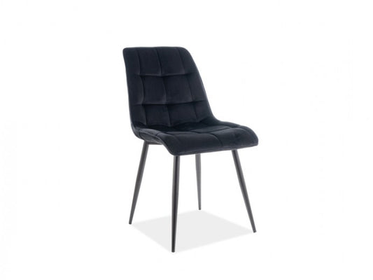 Chaise capitonnée tissu et pieds métal Chic Velours Noir, l50xA58xH88 cm