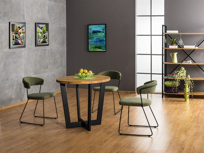 Table en métal et bois Cono Noir / Chêne naturel, Ø90xH78 cm