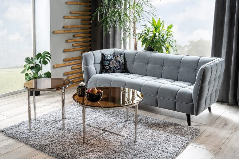 Table basse, en verre et métal Crystal B Ambre / Chrome, Ø55xH55 cm