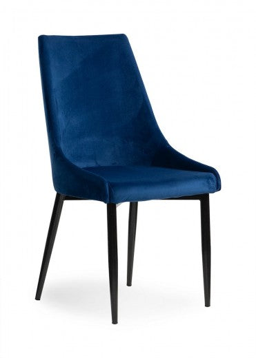 Chaise rembourrée en tissu, avec pieds en métal Luis Velvet Bleu / Noir, l49xA59xH95 cm