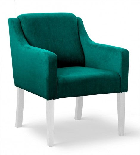 Fauteuil fixe tapissé de tissu et pieds en bois Velours Milo Turquoise / Blanc, l68xA66xH85 cm