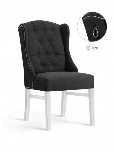 Chaise rembourrée en tissu avec pieds en bois Royal Graphite / Blanc, l55xA74xH105 cm