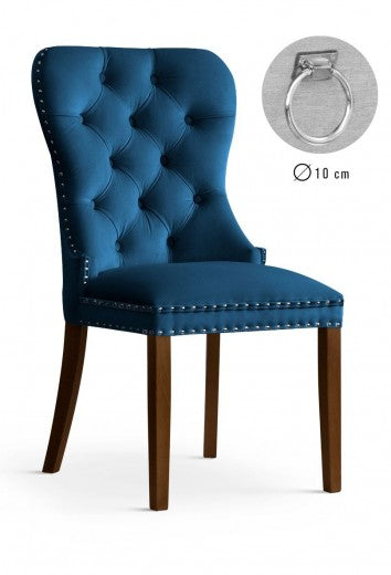 Chaise rembourrée avec tissu et pieds en bois Madame II Velours Marine / Noyer, l51xA63xH99 cm