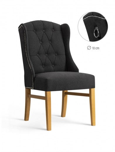 Chaise rembourrée en tissu avec pieds en bois Royal Graphite / Chêne, l55xA74xH105 cm