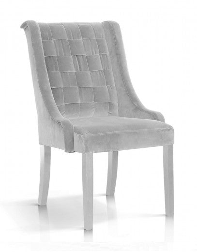 Chaise rembourrée en tissu, avec pieds en bois Prince Velvet Argent / Blanc, l55xA70xH105 cm