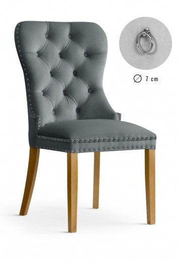 Chaise rembourrée avec tissu et pieds en bois Madame Velours Gris / Chêne, l51xA63xH99 cm