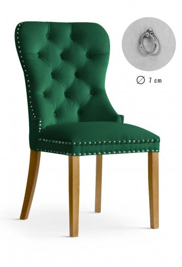 Chaise rembourrée avec tissu et pieds en bois Madame Velvet Vert / Chêne, l51xA63xH99 cm