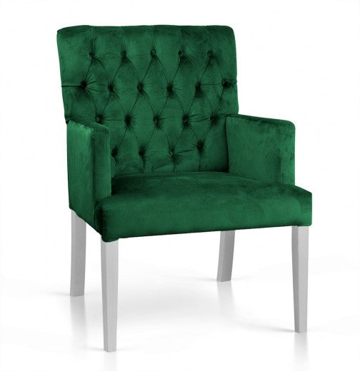 Fauteuil fixe tapissé de tissu, avec pieds en bois Zara Vert / Blanc, l60xA66xH85 cm