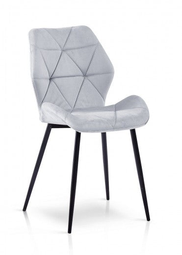 Chaise rembourrée en tissu avec pieds en métal Velours Napoli Gris clair / Noir, l49xA55xH84 cm