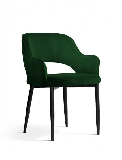 Chaise rembourrée avec tissu et pieds en métal Mercy Velvet Vert / Noir, l53xA60xH79 cm