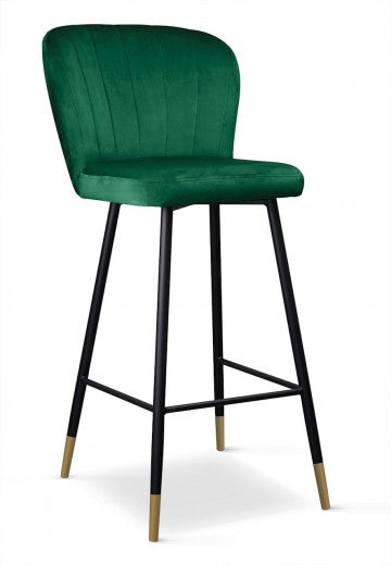 Tabouret de bar rembourré en tissu, avec pieds en métal Shelly Vert / Noir / Or, l50xA53xH106 cm