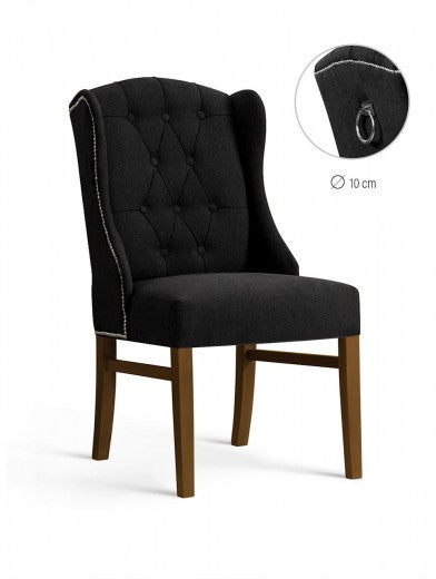 Chaise rembourrée en tissu, avec pieds en bois Royal Noir / Noyer, l55xA74xH105 cm