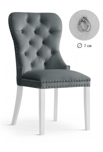 Chaise rembourrée avec tissu et pieds en bois Madame Velvet Gris / Blanc, l51xA63xH99 cm
