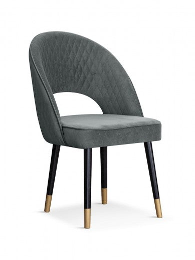 Chaise rembourrée avec tissu et pieds en métal Velours Ponte Gris / Noir / Or, l56xA63xH89 cm
