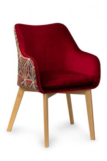 Chaise rembourrée avec tissu et pieds en bois Rouge Malawi / Hêtre, l56xA62xH84 cm