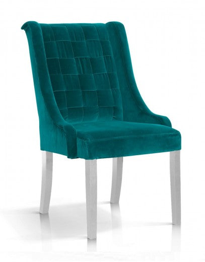 Chaise rembourrée en tissu, avec pieds en bois Prince Velvet Turquoise / Blanc, l55xA70xH105 cm
