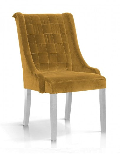 Chaise rembourrée en tissu, avec pieds en bois Prince Velvet Jaune / Blanc, l55xA70xH105 cm