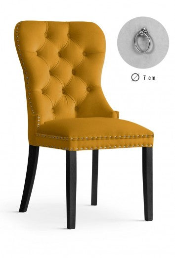 Chaise rembourrée avec tissu et pieds en bois Madame Velvet Moutarde / Noir, l51xA63xH99 cm