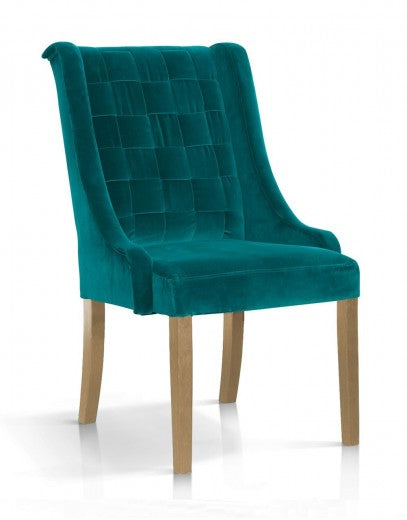 Chaise rembourrée en tissu, avec pieds en bois Prince Velours Turquoise / Chêne, l55xA70xH105 cm