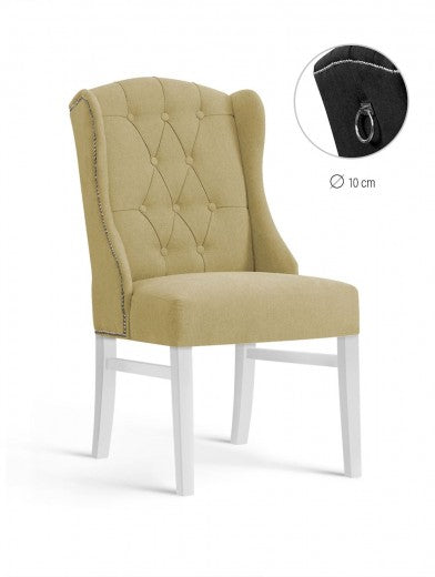 Chaise rembourrée en tissu, avec pieds en bois Royal Beige / Blanc, l55xA74xH105 cm
