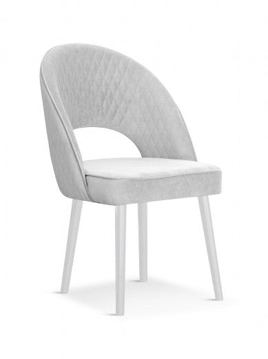 Chaise rembourrée avec tissu et pieds en bois Velours Ponte Argent / Blanc, l56xA63xH89 cm
