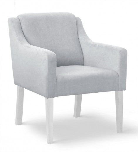 Fauteuil fixe tapissé de tissu et pieds en bois Velours Milo Argent / Blanc, l68xA66xH85 cm