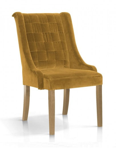 Chaise rembourrée en tissu, avec pieds en bois Prince Velours Jaune / Chêne, l55xA70xH105 cm